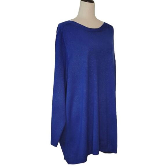 APT.9 Royal Blue Silver Metallic Sparkle Boatneck Long Sleeve Sweater Size 3X - Picture 2 of 10